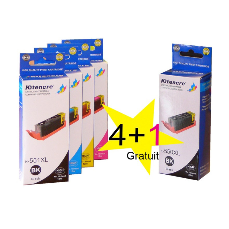 Lot Cartouches CLI551XL / PGI550XL - 4 + 1 GRATIS